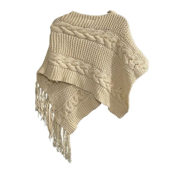 (SOLD) ARITZIA Tna Wool Chunky Knit Poncho Shawl Cream One Size - Picture 4 of 6